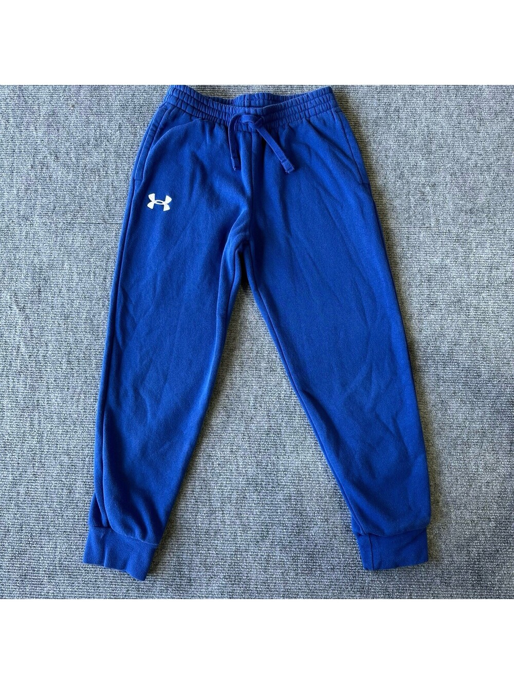 Under Armour Boys Blue Fleece Jogger Pants Youth Small Drawstring Pockets Logo